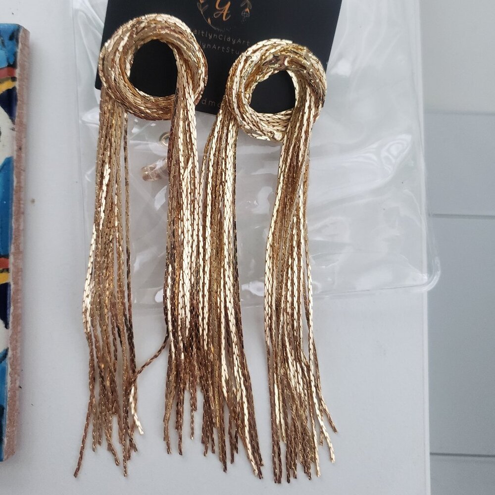 NWT Gold tassel statement earrings
